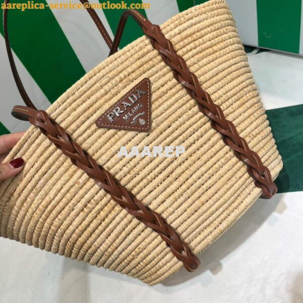 Replica Prada 1BG312 Straw and Leather Tote Apricot 5