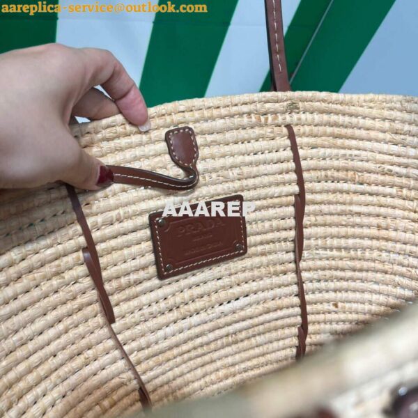 Replica Prada 1BG312 Straw and Leather Tote Apricot 9