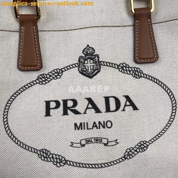 Replica Prada 1BG356 Small linen blend and leather tote Beige 4