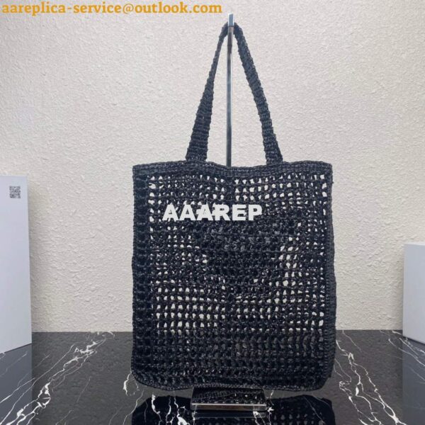 Replica Prada 1BG393 Raffia tote bag Black 4