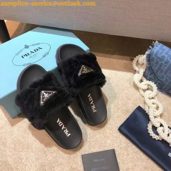 Replica Prada Women's Slides In Black Shearling 5