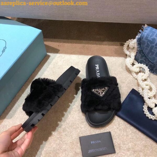 Replica Prada Women's Slides In Black Shearling 6