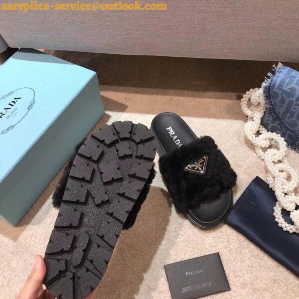 Replica Prada Women's Slides In Black Shearling 11