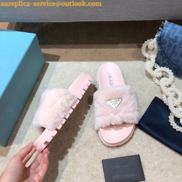 Replica Prada Women's Slides In Pink Shearling 5