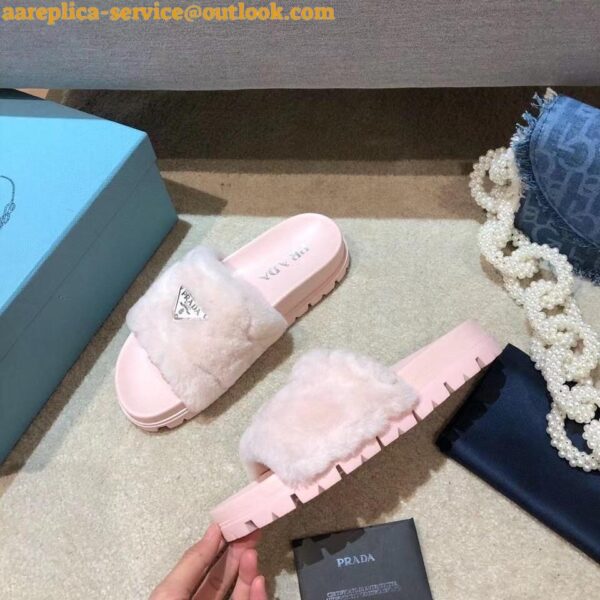 Replica Prada Women's Slides In Pink Shearling 9