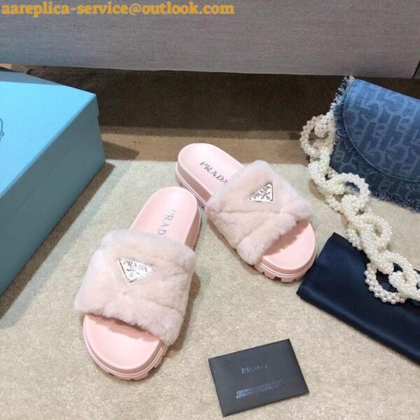 Replica Prada Women's Slides In Pink Shearling 10