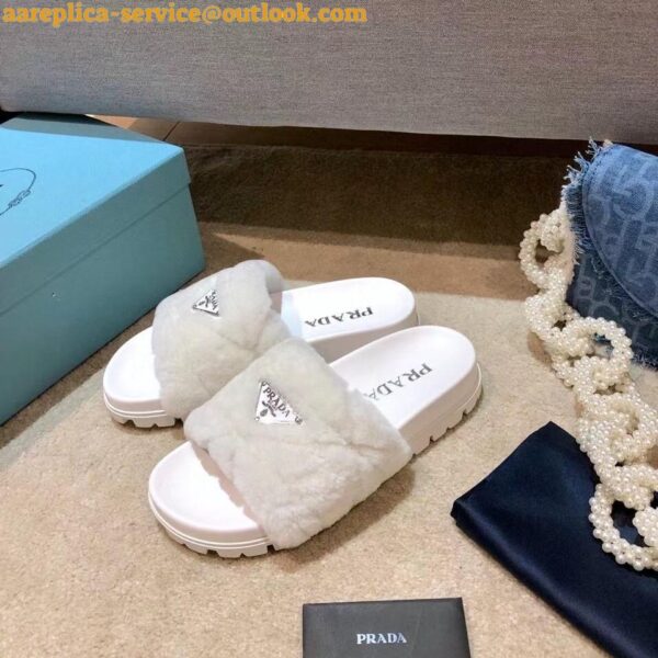 Replica Prada Women's Slides In White Shearling 3