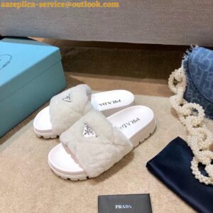 Replica Prada Women's Slides In White Shearling 2