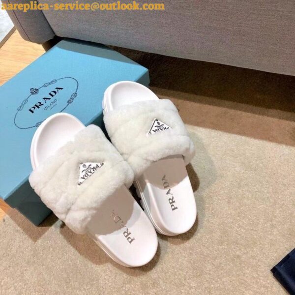 Replica Prada Women's Slides In White Shearling 6