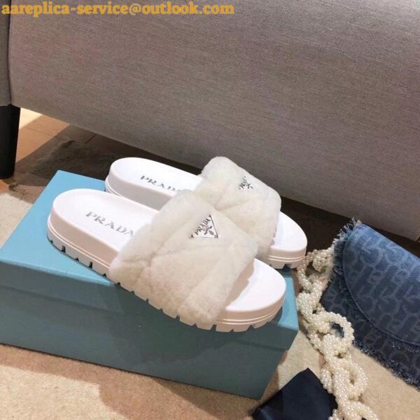 Replica Prada Women's Slides In White Shearling 8