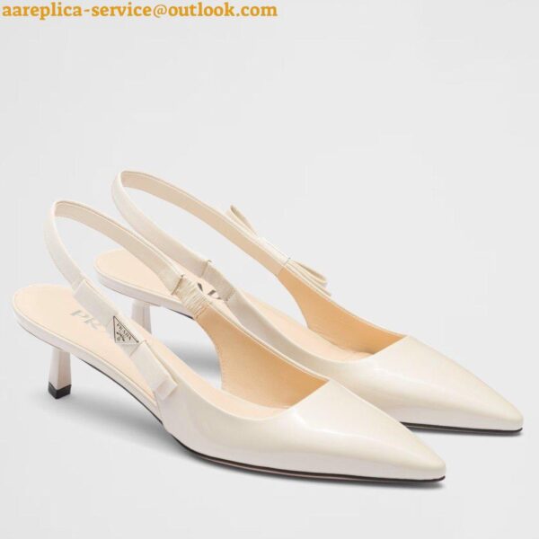 Replica Prada Slingbacks Pumps 45mm In White Patent Leather 3