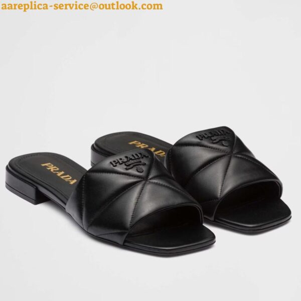 Replica Prada Women's Slides Sandals In Black Nappa Leather 3