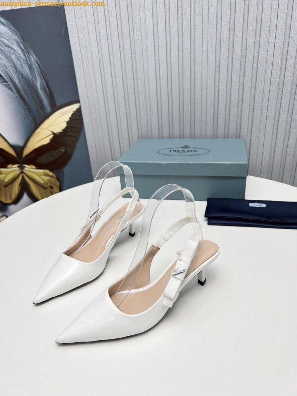 Replica Prada Slingbacks Pumps 45mm In White Patent Leather 6