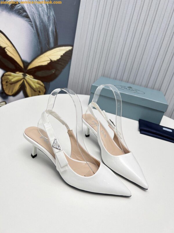 Replica Prada Slingbacks Pumps 45mm In White Patent Leather 7