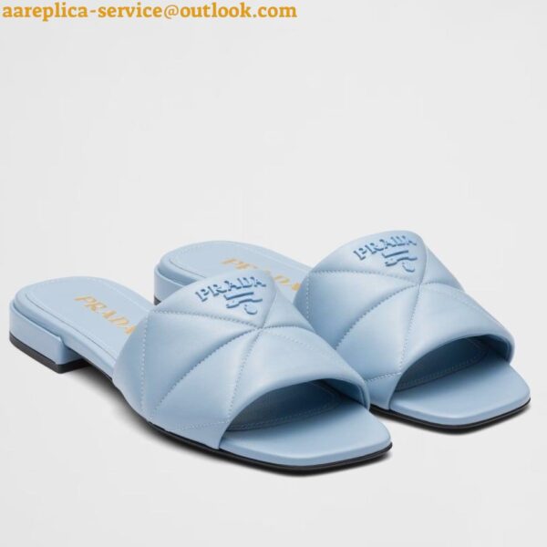 Replica Prada Women's Slides Sandals In Light Blue Nappa Leather