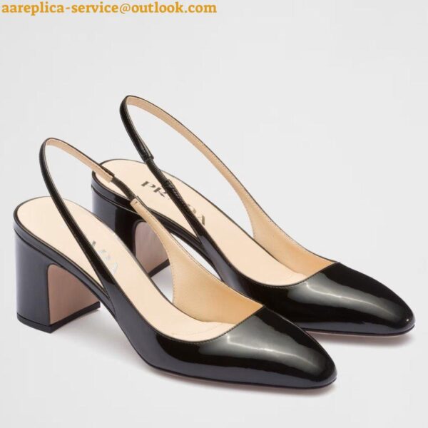 Replica Prada Slingbacks Pumps 65mm In Black Patent Leather 3