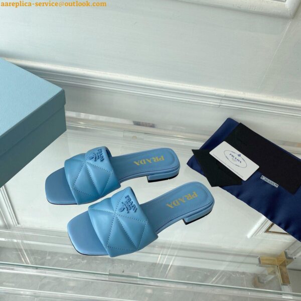 Replica Prada Women's Slides Sandals In Light Blue Nappa Leather 6