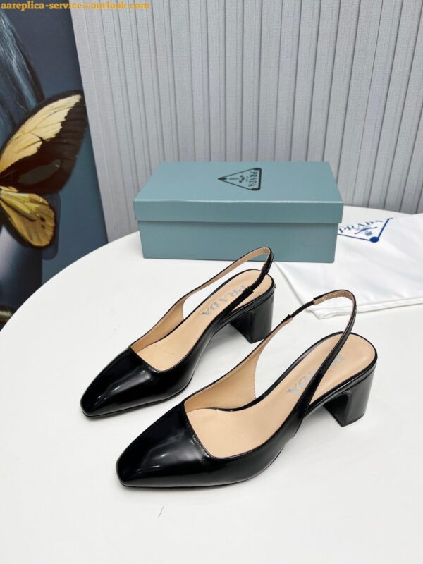 Replica Prada Slingbacks Pumps 65mm In Black Patent Leather 5