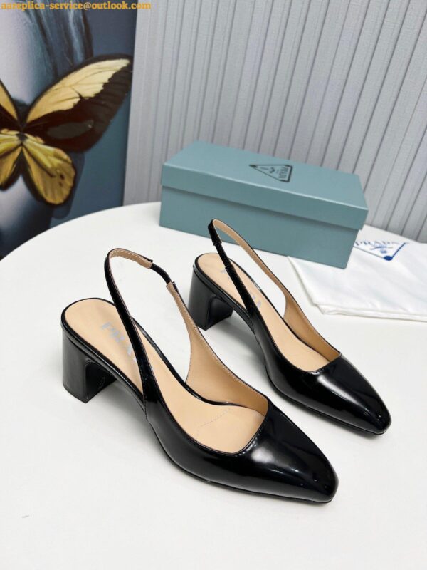 Replica Prada Slingbacks Pumps 65mm In Black Patent Leather 6