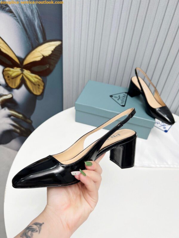 Replica Prada Slingbacks Pumps 65mm In Black Patent Leather 8