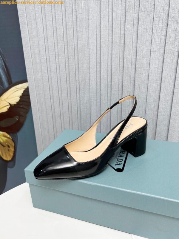 Replica Prada Slingbacks Pumps 65mm In Black Patent Leather 9