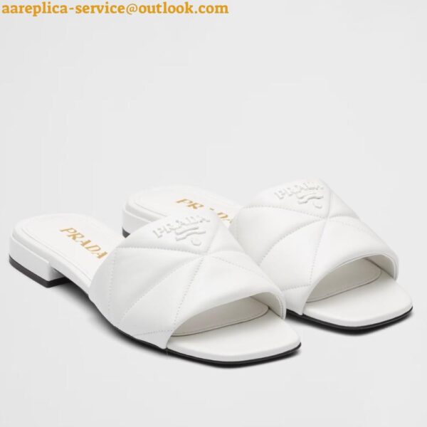 Replica Prada Women's Slides Sandals In White Nappa Leather 3