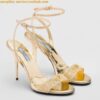 Replica Prada Heel Sandals 85mm In Gold Metallic Leather