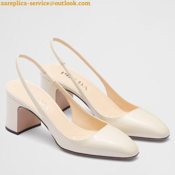 Replica Prada Slingbacks Pumps 65mm In White Patent Leather 4