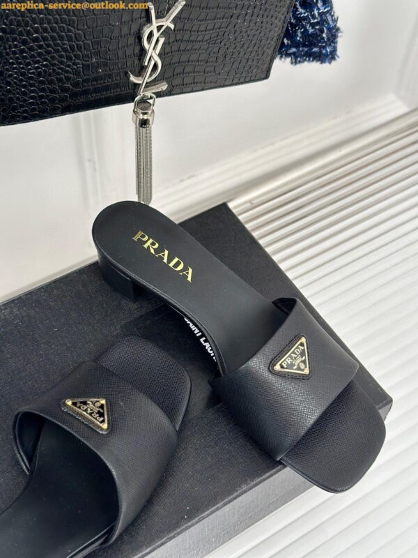 Replica Prada Heeled Sandals 35mm in Black Saffiano Leather 6