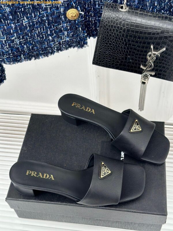 Replica Prada Heeled Sandals 35mm in Black Saffiano Leather 7