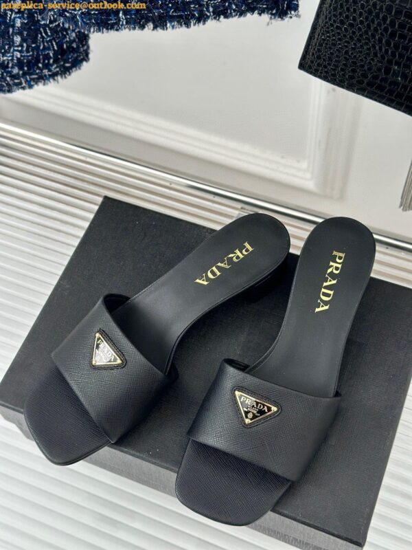 Replica Prada Heeled Sandals 35mm in Black Saffiano Leather 8