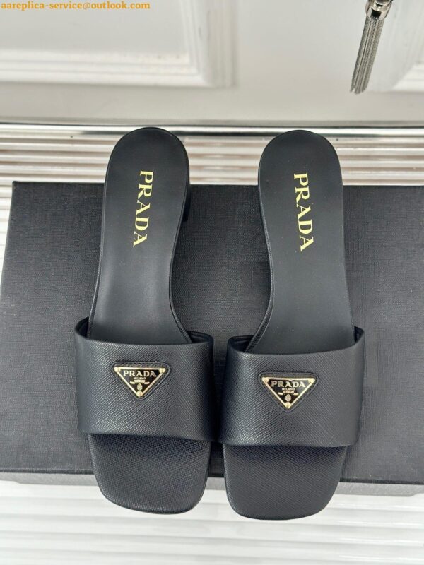 Replica Prada Heeled Sandals 35mm in Black Saffiano Leather 9