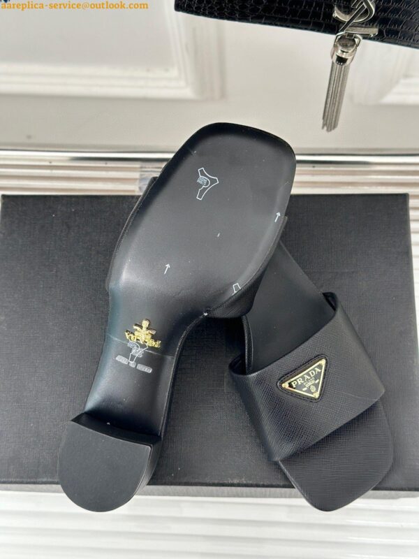 Replica Prada Heeled Sandals 35mm in Black Saffiano Leather 12