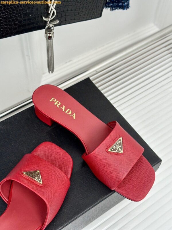 Replica Prada Heeled Sandals 35mm in Red Saffiano Leather 10