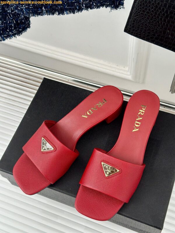 Replica Prada Heeled Sandals 35mm in Red Saffiano Leather 12