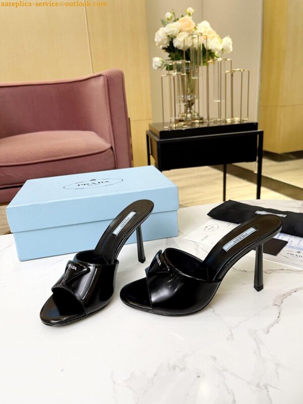 Replica Prada Heeled Sandals 75mm in Black Brushed Leather 3