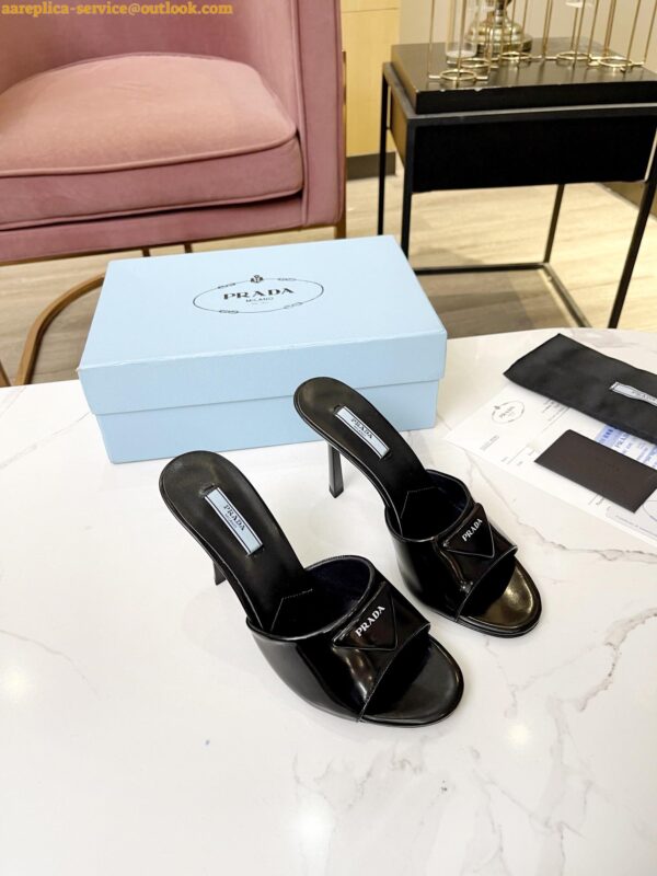 Replica Prada Heeled Sandals 75mm in Black Brushed Leather 5