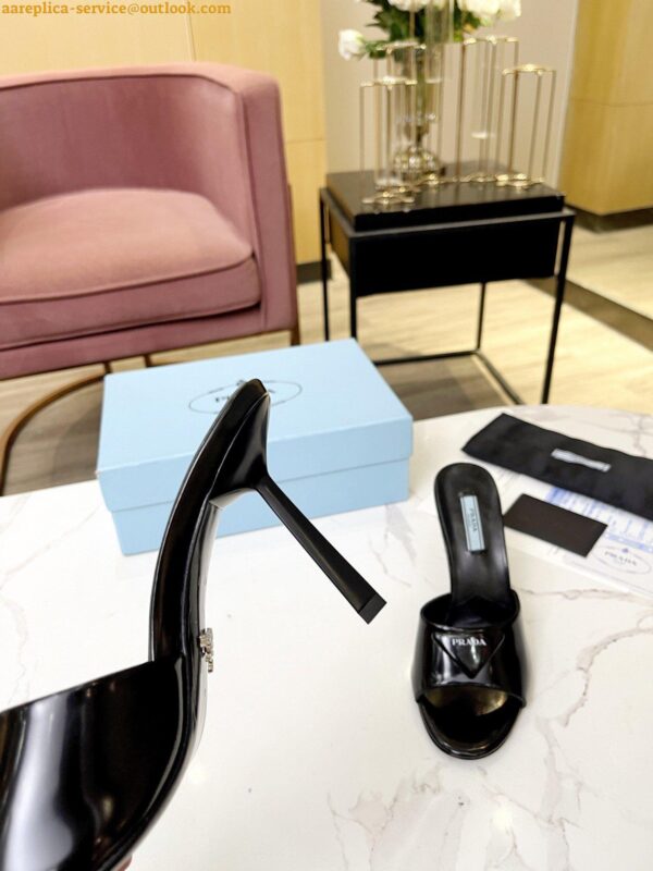 Replica Prada Heeled Sandals 75mm in Black Brushed Leather 8