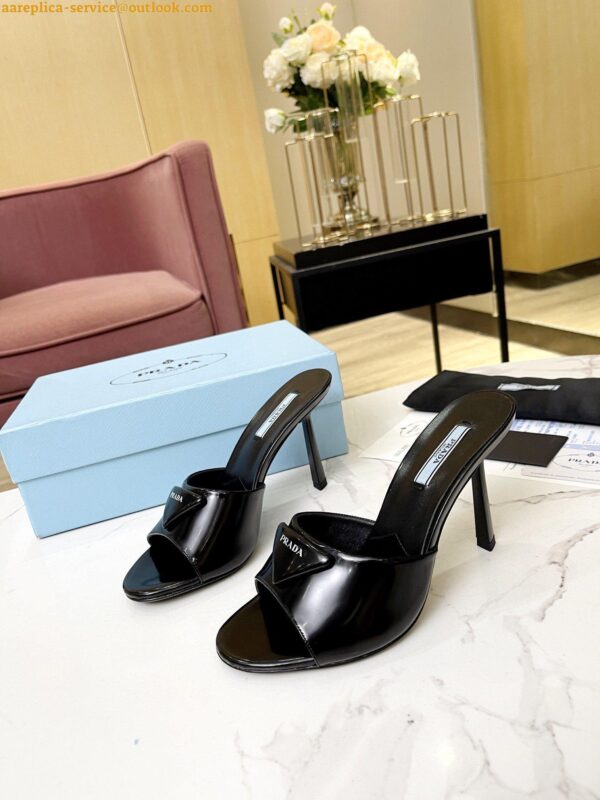 Replica Prada Heeled Sandals 75mm in Black Brushed Leather 9