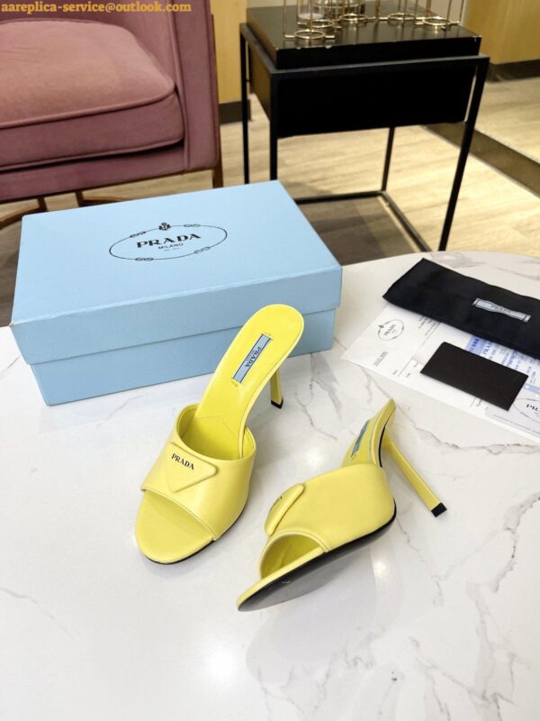 Replica Prada Heeled Sandals 75mm in Yellow Brushed Leather 5