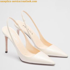 Replica Prada Slingbacks Pumps 95mm In White Patent Leather