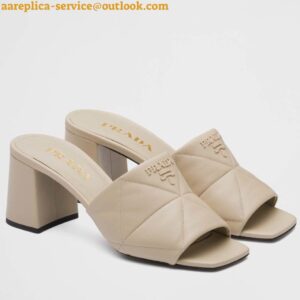 Replica Prada Heeled Slide Sandals 65mm In Beige Nappa Leather