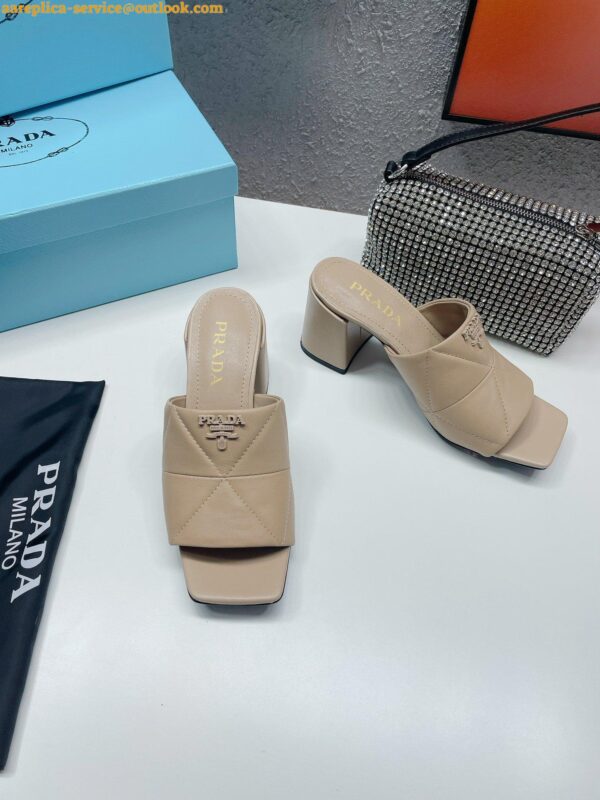 Replica Prada Heeled Slide Sandals 65mm In Beige Nappa Leather 7