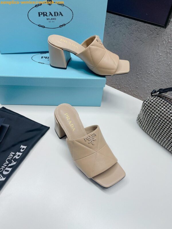 Replica Prada Heeled Slide Sandals 65mm In Beige Nappa Leather 8