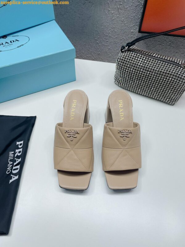 Replica Prada Heeled Slide Sandals 65mm In Beige Nappa Leather 9