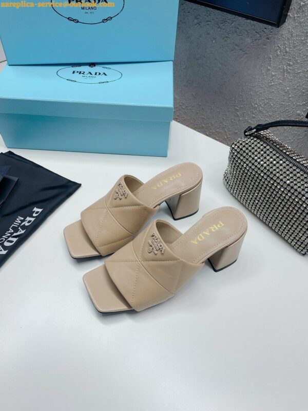 Replica Prada Heeled Slide Sandals 65mm In Beige Nappa Leather 10