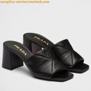 Replica Prada Heeled Slide Sandals 65mm In Black Nappa Leather