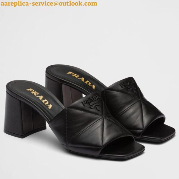 Replica Prada Heeled Slide Sandals 65mm In Black Nappa Leather 3