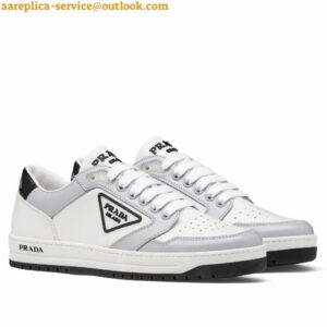 Replica Prada District Sneakers in White and Grey Calfskin 2