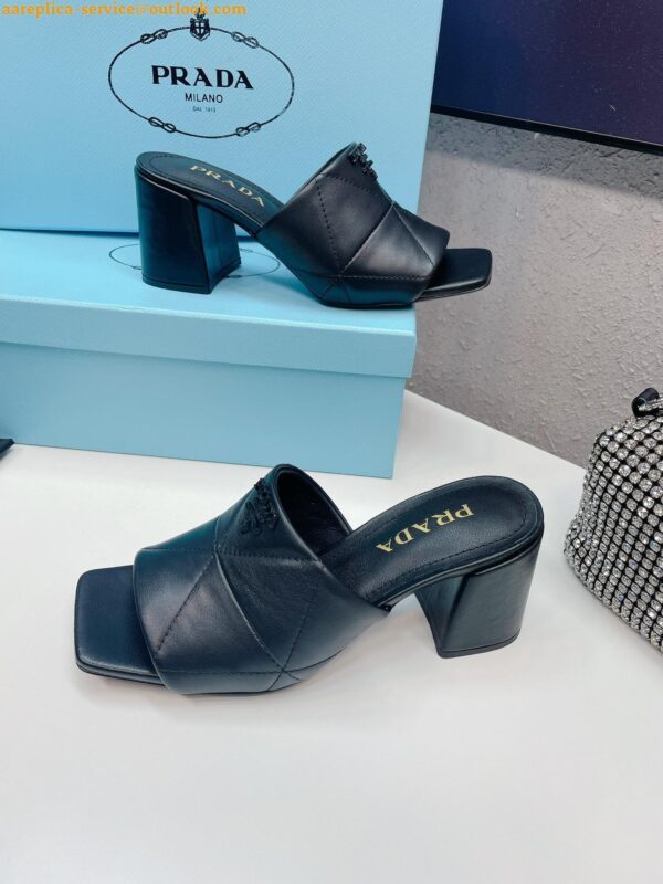 Replica Prada Heeled Slide Sandals 65mm In Black Nappa Leather 7